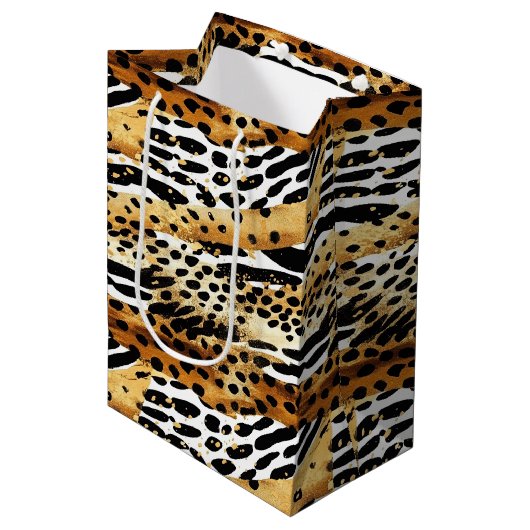 Sac Cadeau Moyen Safari Animaux Fourrure Prints Motif Faune Boho (Devant Angle)