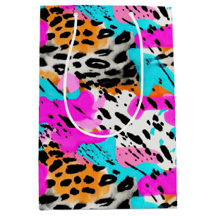 Sac Cadeau Moyen Safari Animaux Fourrures Imprimés Motif néon color
