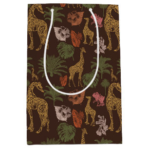 Sac Cadeau Moyen Safari Giraffe & Palm Feuille Baby shower Vintage