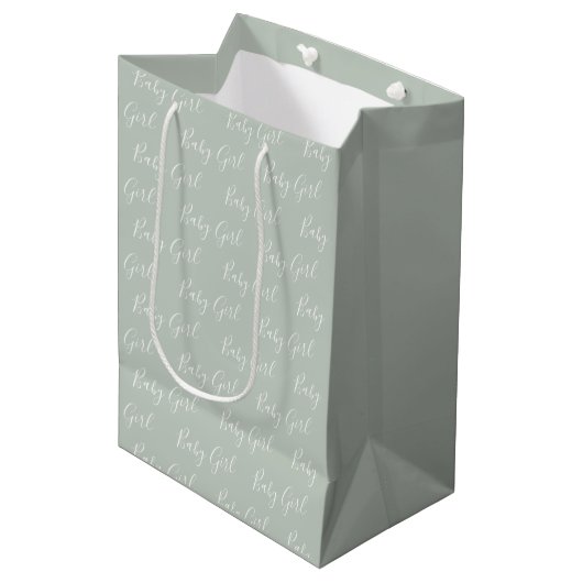 Sac Cadeau Moyen Sage personnalisé Vert Élégant bébé fille (Devant Angle)