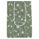 Sac Cadeau Moyen Sage Vert Jaune Blanc Fleurs sauvages Anniversaire (Dos)