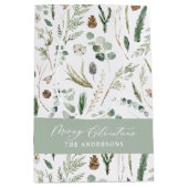 Sac Cadeau Moyen Sage vert Noël moderne minimum botanique enveloppé (Devant)
