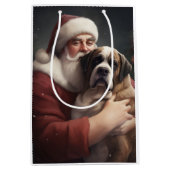 Sac Cadeau Moyen Saint Bernard avec le Père Noël Festif Noël (Devant)