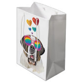 Sac Cadeau Moyen Saint Bernard Chien avec Coeurs Saint-Bernard Sain (Dos Angle)