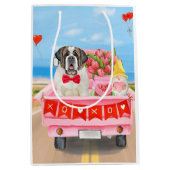 Sac Cadeau Moyen Saint Bernard Chien Saint Valentin Coeurs de camio (Devant)