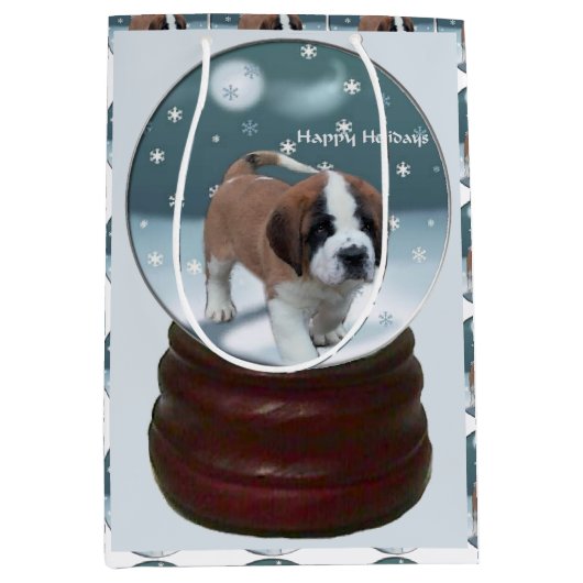 Sac Cadeau Moyen Saint Bernard Puppy Noël (Devant)