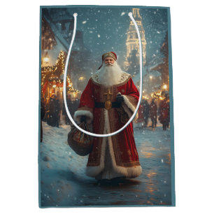 Sac Cadeau Moyen Saint Nicolas dans un village de neige festif