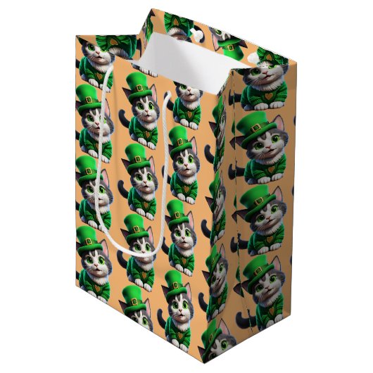 Sac Cadeau Moyen Saint Patrick's Day Kitten (Devant Angle)