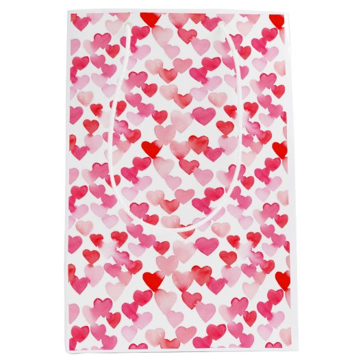 Sac Cadeau Moyen Saint Valentin Coeurs d'aquarelle rouge et rose (Devant)