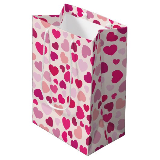 Sac Cadeau Moyen Saint Valentin Coeurs roses avec blanc (Devant Angle)