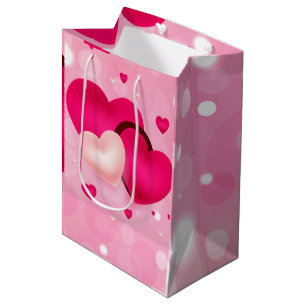 Sac Cadeau Moyen Saint-Valentin Love Hearts Mignon rouge et rose