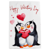 Sac Cadeau Moyen Saint Valentin Penguins Avec Coeur (Devant)