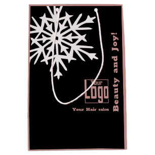 Sac Cadeau Moyen Saison de Noël Black Pink Hair Salon Papier