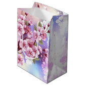 Sac Cadeau Moyen Sakura rose sur la peinture Arrière - plan (Devant Angle)