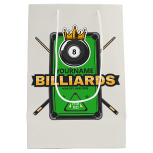 Sac Cadeau Moyen Salle de billard personnalisée NOM Boule 8 Couronn