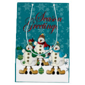 Sac Cadeau Moyen Salutations de saison Snowmen Friends | Noël (Dos)