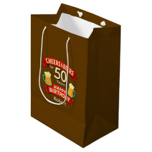Sac Cadeau Moyen Salutations et bières pour 50 ans heureux NOM d'an
