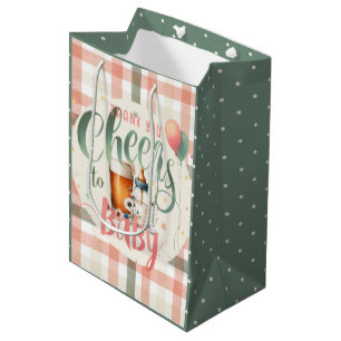 Sac Cadeau Moyen Salutations pour bébé Sage Peach En vichy Favors C