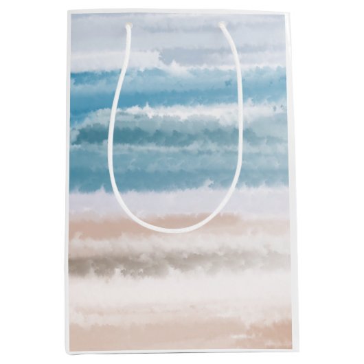 Sac Cadeau Moyen Sandy Beach Ocean Waves Aquarelle Abstraite (Devant)