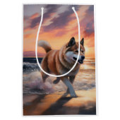 Sac Cadeau Moyen Sandy Paws Akita Chien sur le coucher du soleil de (Devant)