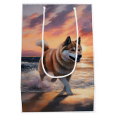 Sac Cadeau Moyen Sandy Paws Akita Chien sur le coucher du soleil de (Dos)