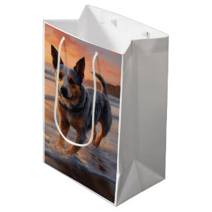 Sac Cadeau Moyen Sandy Paws Bouvier Australien sur la Plage au Couc