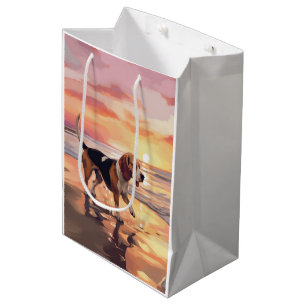 Sac Cadeau Moyen Sandy Paws Chien Beagle sur le coucher du soleil d