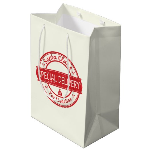 Sac Cadeau Moyen Santa Claus Livraison spéciale Ajouter un nom (Dos Angle)