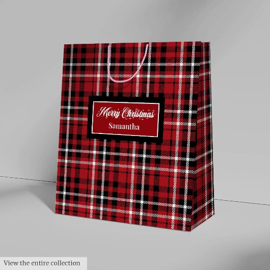 Sac Cadeau Moyen Santa Gift Bags Red Black Plaid Personalized Wrap