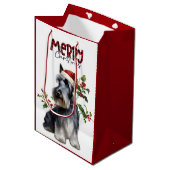 Sac Cadeau Moyen Santa Hat Holly Scottish Terrier Noël (Devant Angle)