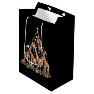 Sac Cadeau Moyen Sapin de Noël Girafe Santa Ferme de faune africain