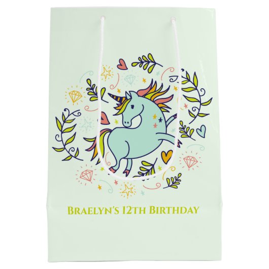 Sac Cadeau Moyen Sassy Unicorn Magique Anniversaire (Dos)