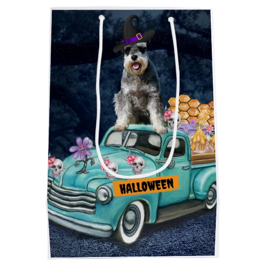 Sac Cadeau Moyen Schnauzer Chien Halloween Camion Effrayant nuit (Dos)
