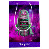 Sac Cadeau Moyen Sci fi toy robot galaxie violette nom personnalisé (Devant)