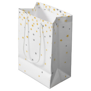 Sac Cadeau Moyen Scintillement peu de baby shower d'étoile gris et
