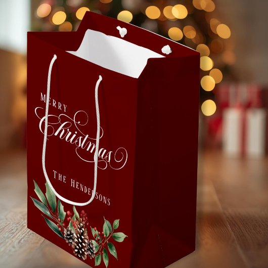 Sac Cadeau Moyen Script de Noël Deep Red