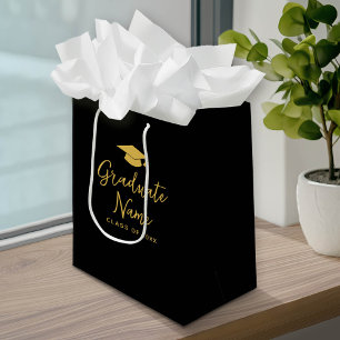 Sac Cadeau Moyen Script Grad Name avec Casquette - Graduation Black