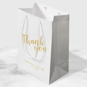 Sac Cadeau Moyen Script moderne Blanc et Gold Wedding Favor
