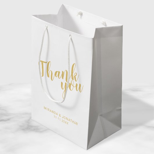 Sac Cadeau Moyen Script moderne Blanc et Gold Wedding Favor