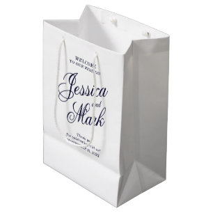 Sac Cadeau Moyen Script Typographie Mariage bleu Bienvenue