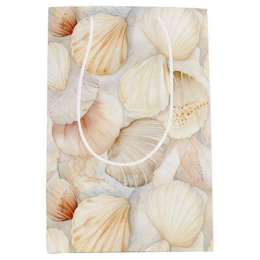 Sac Cadeau Moyen Sea Shells Crème Sable Côte d'Ivoire Mariage (Devant)
