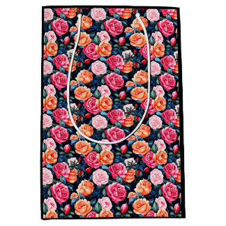 Sac Cadeau Moyen Seamless Vintage Rose Floral Pattern-80037