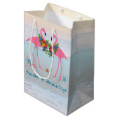 Sac Cadeau Moyen Seas n Salutations Flamants roses roses Noël Aqua (Devant Angle)