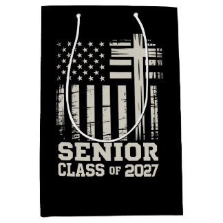 Sac Cadeau Moyen Senior Class Of 2027 USA Flag Cross Christian Grad