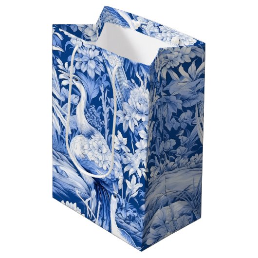 Sac Cadeau Moyen Série Chinoserie Bleu et Blanc Design 8 (Devant Angle)