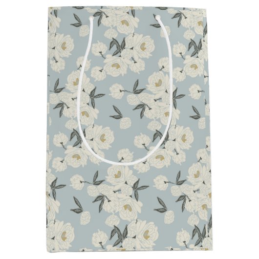 Sac Cadeau Moyen Serpentine Peony - blanc cassé et bleu clair (Devant)