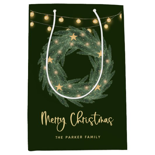 Sac Cadeau Moyen Serre de Noël avec aurore sur le vert (Devant)