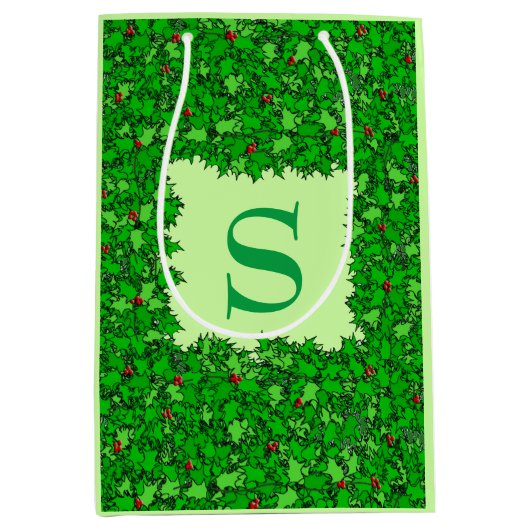 Sac Cadeau Moyen Serre Holly avec Monogramme, Vert foncé (Devant)