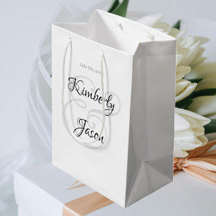 Sac Cadeau Moyen Ses noms de script et date, noir et gris