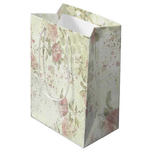 Sac Cadeau Moyen Shabby Chic Rose Floral (Dos Angle)